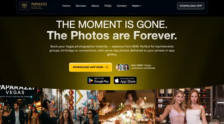 لقطة من الموقع — Paparazzi Vegas: تطبيق للفعاليات والحياة الليلية في لاس فيغاس.