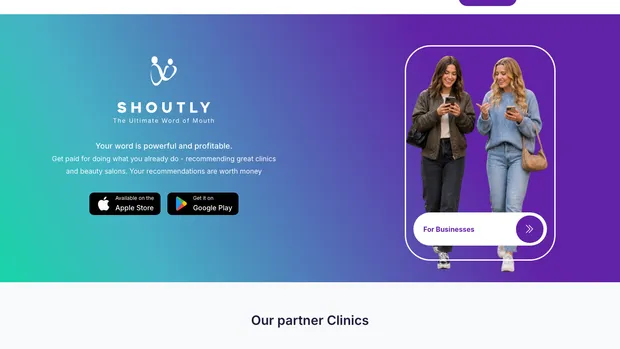Website screenshot — Shoutly